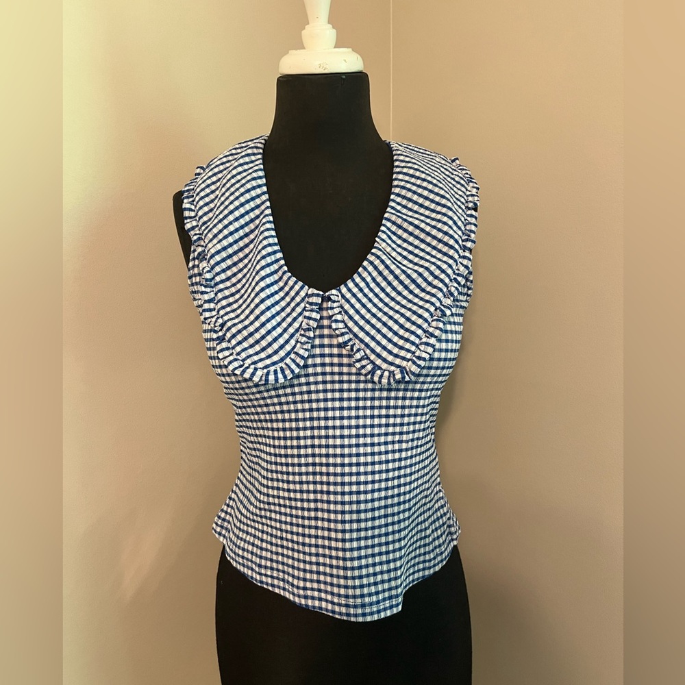 NWT Maeve by Anthropologie ruffled round-collar gingham tank top.